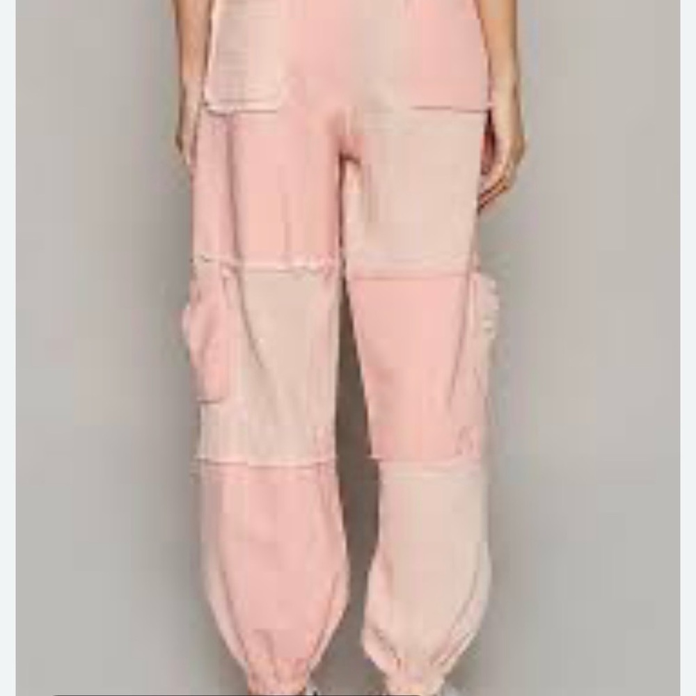 POL Pink color block cotton French terry gauze distressed drawstring joggers NEW - Picture 7 of 16